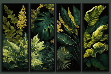 Tropical jungle prints with bold leaves and exotic flowers