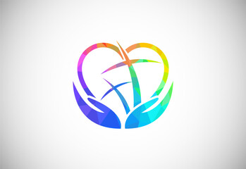 Low poly style church logo. Christian sign symbols. The Cross of Jesus
