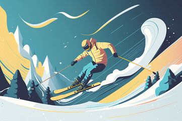 Skiing illustration flat design