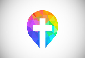 Fototapeta na wymiar Low poly style church logo. Christian sign symbols. The Cross of Jesus