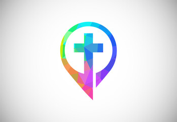 Low poly style church logo. Christian sign symbols. The Cross of Jesus