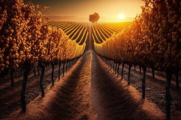 Vineyard at sunset in napa valley