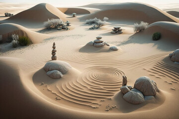 Zen desert meditation and renewal scene - obrazy, fototapety, plakaty