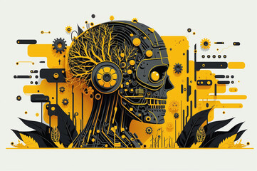 A robotic skull illustration