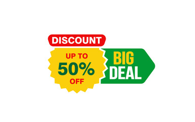50 Percent BIG DEAL offer, clearance, promotion banner layout with sticker style. 
