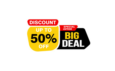50 Percent BIG DEAL offer, clearance, promotion banner layout with sticker style. 
