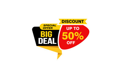 50 Percent BIG DEAL offer, clearance, promotion banner layout with sticker style. 
