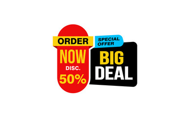 50 Percent BIG DEAL offer, clearance, promotion banner layout with sticker style. 
