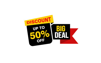 50 Percent BIG DEAL offer, clearance, promotion banner layout with sticker style. 
