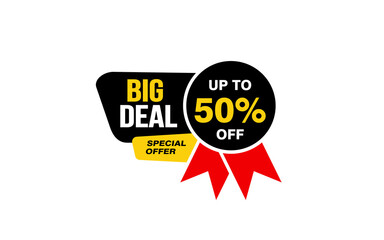 50 Percent BIG DEAL offer, clearance, promotion banner layout with sticker style. 
