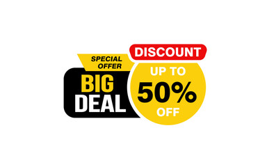50 Percent BIG DEAL offer, clearance, promotion banner layout with sticker style. 
