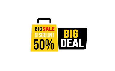50 Percent BIG DEAL offer, clearance, promotion banner layout with sticker style. 
