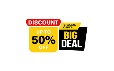 50 Percent BIG DEAL offer, clearance, promotion banner layout with sticker style. 
