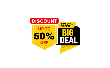 50 Percent BIG DEAL offer, clearance, promotion banner layout with sticker style. 
