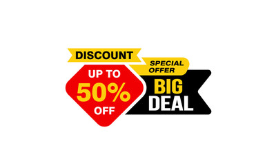 50 Percent BIG DEAL offer, clearance, promotion banner layout with sticker style. 
