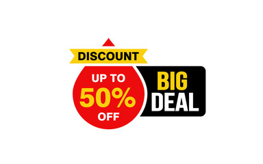 50 Percent BIG DEAL offer, clearance, promotion banner layout with sticker style. 
