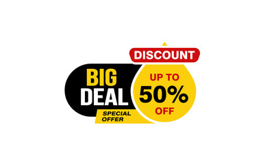 50 Percent BIG DEAL offer, clearance, promotion banner layout with sticker style. 

