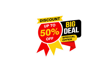 50 Percent BIG DEAL offer, clearance, promotion banner layout with sticker style. 
