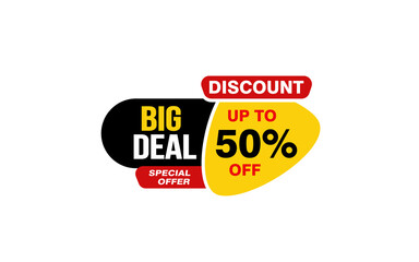 50 Percent BIG DEAL offer, clearance, promotion banner layout with sticker style. 
