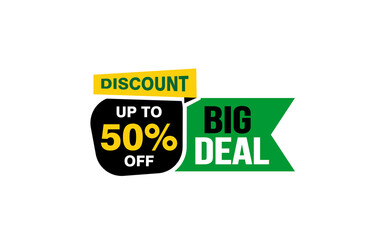 50 Percent BIG DEAL offer, clearance, promotion banner layout with sticker style. 
