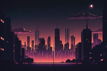 lo fi animation style night city skyline generative ai