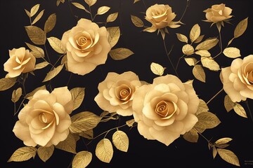 Delicate golden roses on black background