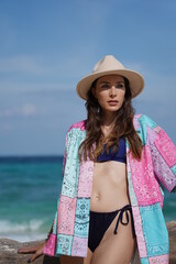 woman on the beach in krabi thailand, poda island, model shooting