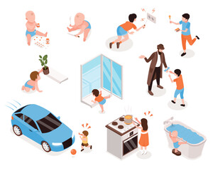 Children In Dangerous Situations Isometric Set