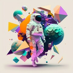 Astronaut made by colorful 3d shapes. Generative AI.
