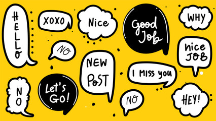 Speech bubbles hand drawn  ,on yellow background ,  illustration Vector EPS 10