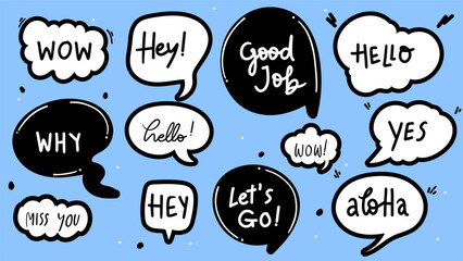 Obraz premium speech bubbles hand drawn ,on blue background , illustration Vector EPS 10