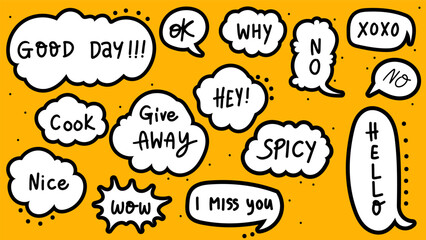 Speech bubbles hand drawn  ,on yellow background ,  illustration Vector EPS 10