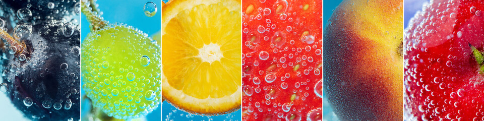 Background of fruits. Mixed ripe fruits. Fresh food, colorful healthy fruit collage