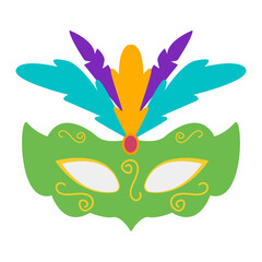 Colorful carnival mask with feathers on a white background. Vector illustration.