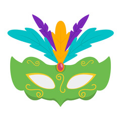 Mardi gras mask with feathers icon in flat style isolated on white background. Carnival symbol stock vector illustration.