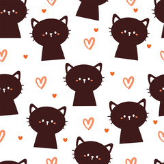 seamless pattern cartoon cat and heart. cute animal wallpaper for textile, gift wrap paper