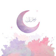 Ramadan greeting design illustration with watercolor crescent moon and color splash for banner, poster and card decoration