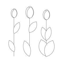 Flowers, tulips, black line drawing, doodle isolated on white background.