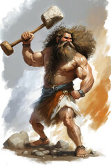 An aggressive caveman. Made with Generative AI.