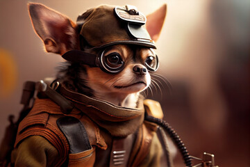 Portrait of Chihuahua wears futurist uniform