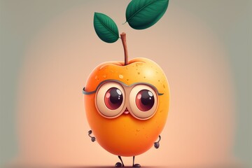 a cute adorable apricot cartoon character generative ai Illustration isolated on a solid background with a studio set up light in a children-friendly cartoon style	