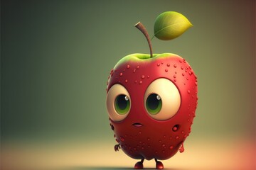 a cute adorable cartoon apple  character generative ai Illustration isolated on a solid background with a studio set up light in a children-friendly cartoon style	
