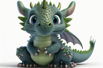 a cute adorable dragon lizard character  isolated on a solid background with a studio setup in a children-friendly cartoon animation generative ai 3D style Illustration 