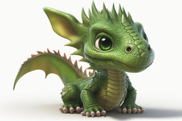a cute adorable dragon lizard character  isolated on a solid background with a studio setup in a children-friendly cartoon animation generative ai 3D style Illustration 