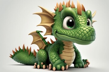 a cute adorable dragon lizard character  isolated on a solid background with a studio setup in a children-friendly cartoon animation generative ai 3D style Illustration 