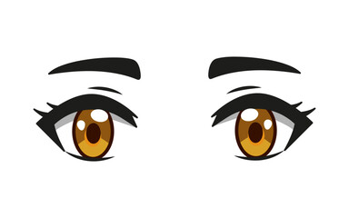 Brown anime eyes vector simple illustration isolated on white background. Female dark eyes in Japanese manga style
