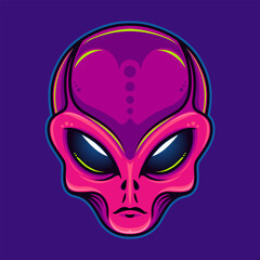 Fototapeta na wymiar Magenta Alien Head Cartoon Illustration