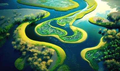 Foto op Plexiglas Aerial view of a river delta and wetlands © Nilima