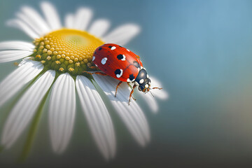 ladybird on a flower, copy space, macro Generative AI