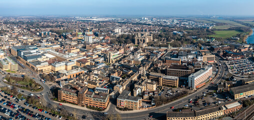Fototapeta na wymiar Aerial view of Peterborough cityscape skyline